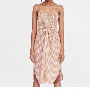 Zara‎ Woman Gingham Twist Front Strappy Button Front Dress Size Medium